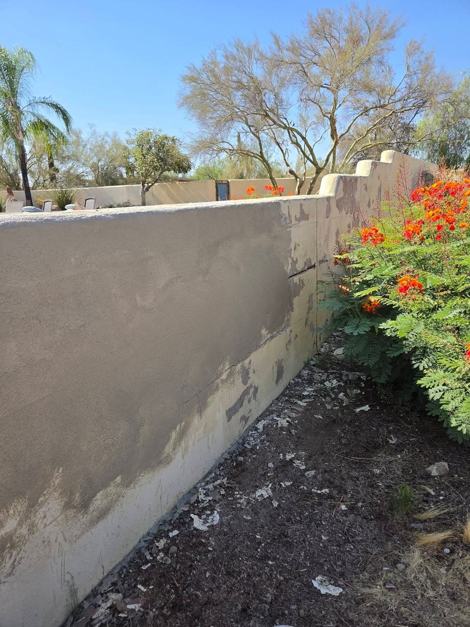 During: partially finished surface along the length of the block wall